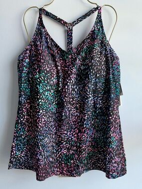 Island Escape Women's Multicolor Printed Underwire Tankini Top Size 12